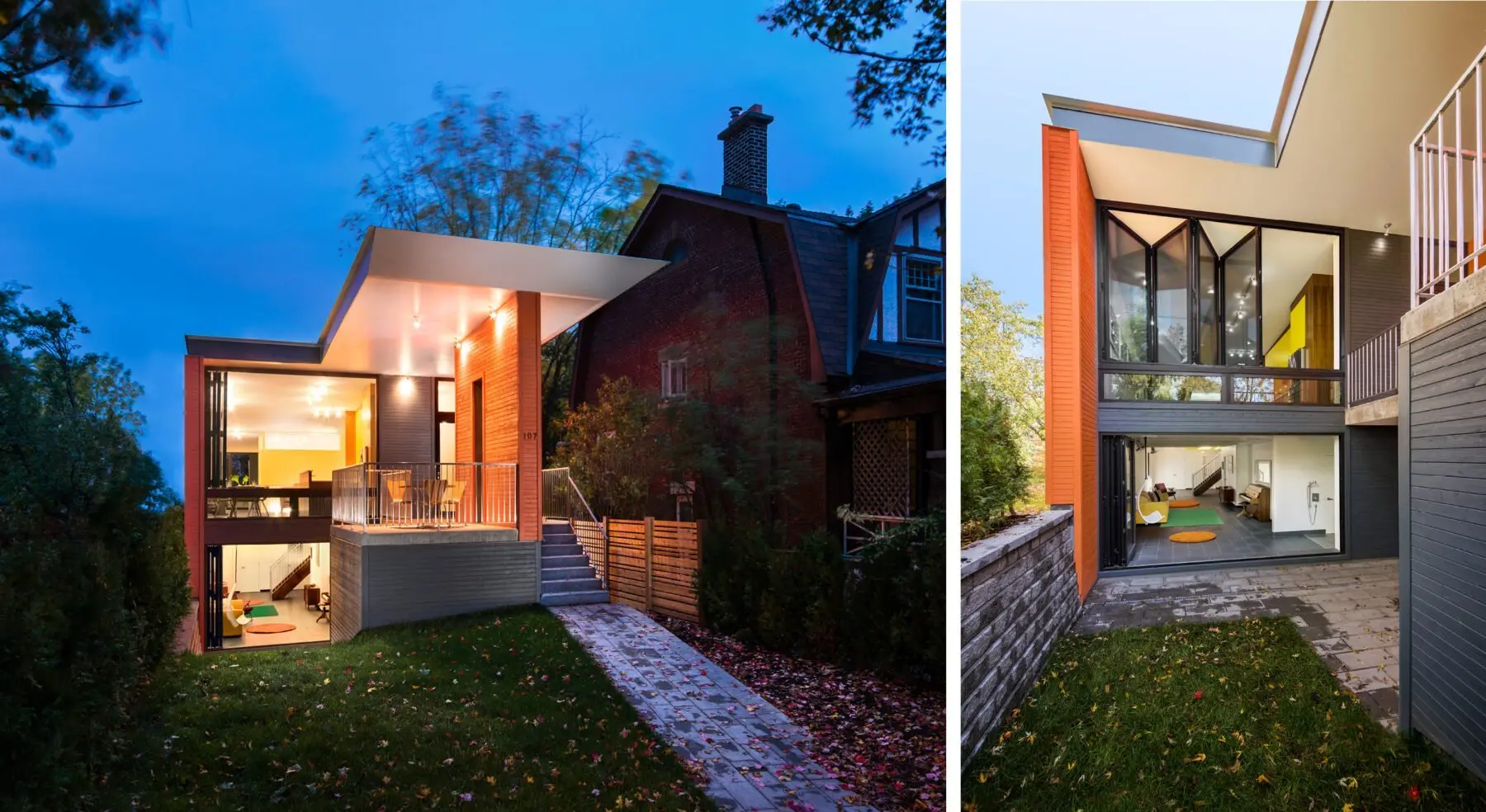 Split view of Stacey-Turley front facade and basement entrance