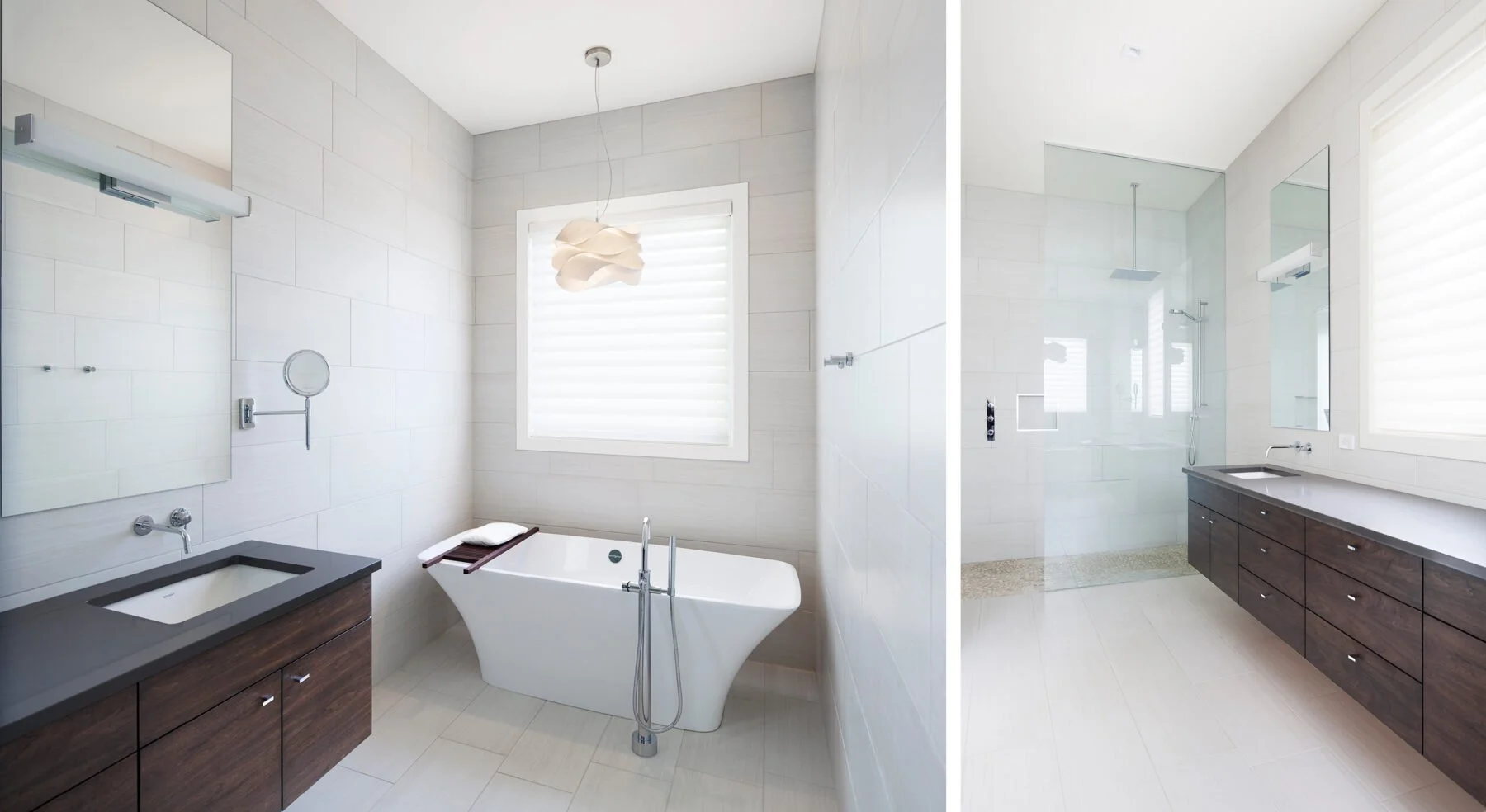 Split view of Westboro Home master bathroom sink shower and bathtub