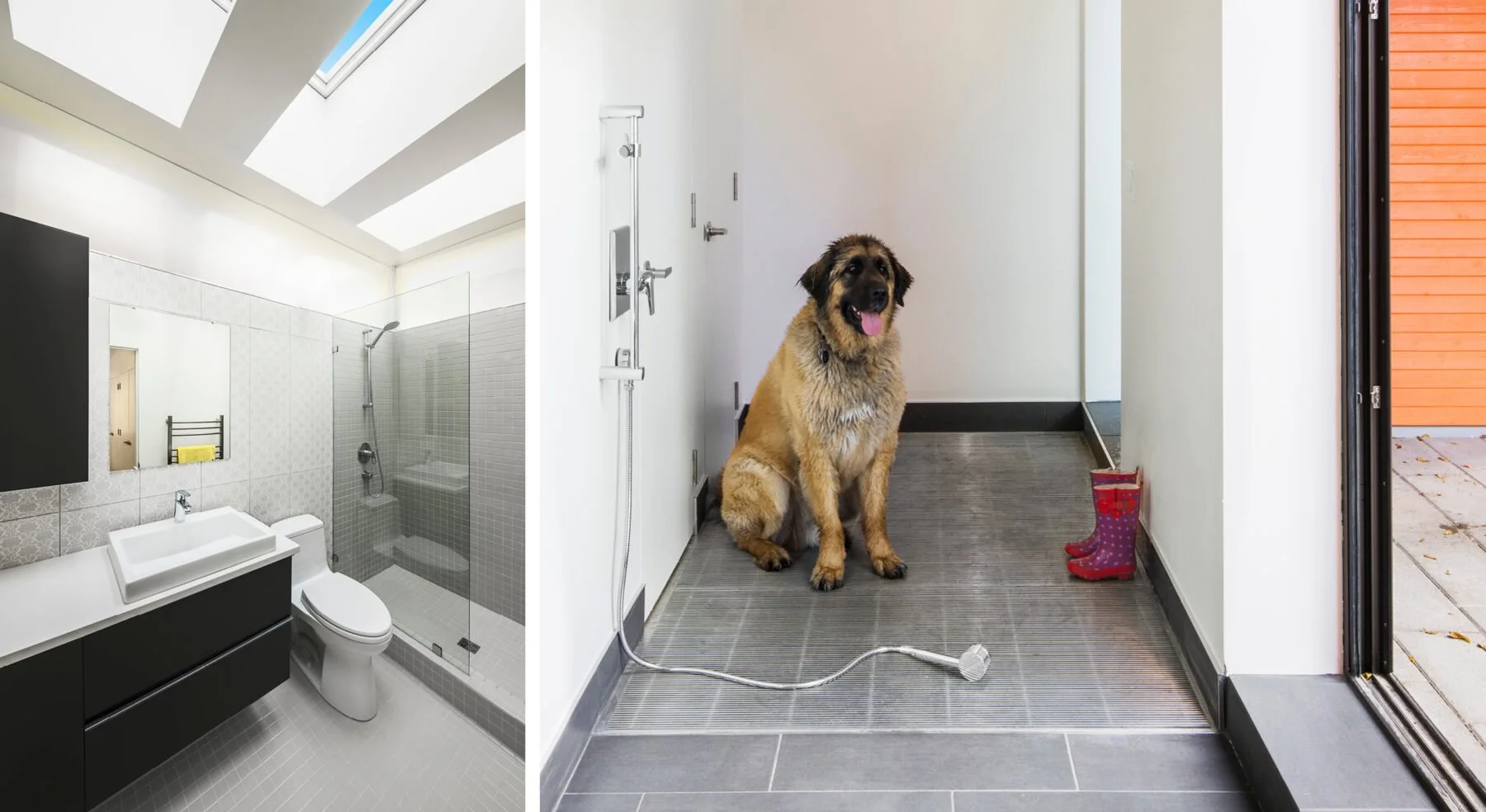 Split view of Stacey-Turley bathroom and basement entry cleaning station
