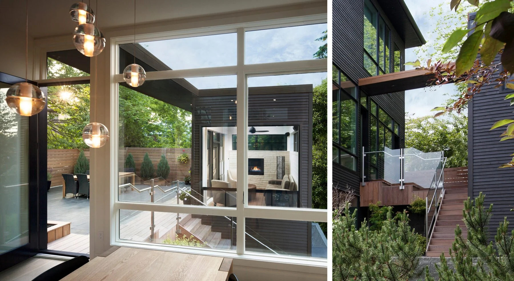 Split view of Echo house exterior terrace from inside and outside