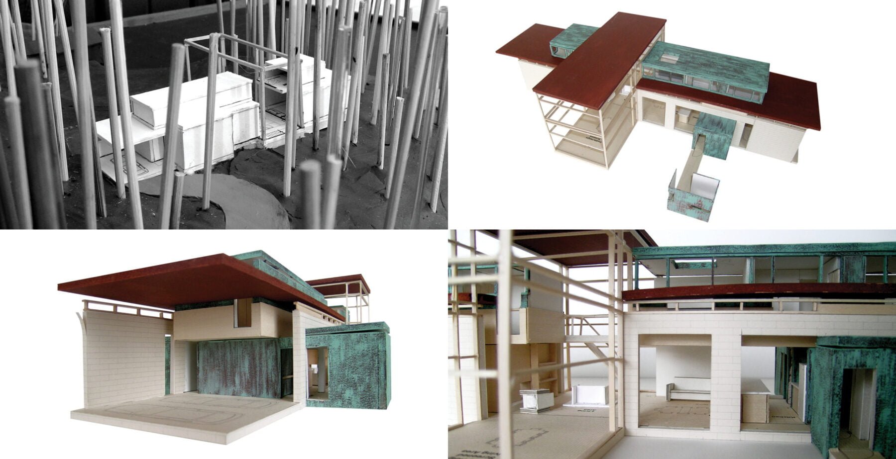 collage of exterior details of architecture physical models