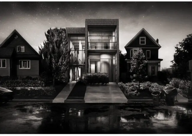 Design for a photographer's home and studio - rendering of exterior view